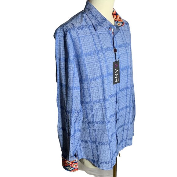 ENVY Button Up Long Sleeve Shirt XL Blue Southwestern Flip Cuff Collar NEW - Picture 5 of 7
